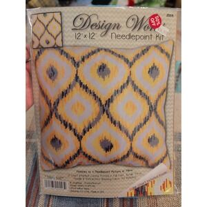 New Design Works Kit 12" X 12" Pillow Or Needlepoint Picture Yellow Ikat